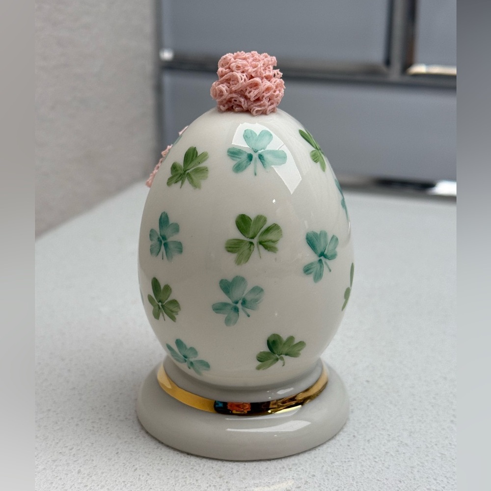 Vintage Irish Dresden Porcelain Pink Lace Easter Egg Bunny Bunnies Rabbits - Picture 4 of 10